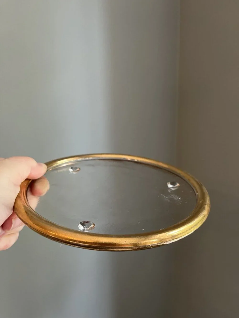 Vintage Glass Pillar Plate Riser With Gold Rim 7-Inch